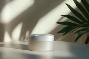 A serene skincare moment with natural light and shadows photo