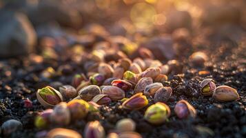 Golden Hour Pistachios Scattered on the Ground photo