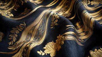 Detailed Black and Gold Fabric Waves Demonstrating Elegance photo