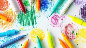 A Colorful Symphony of Scribbles and Lines A Creative Explosion of Markers on Paper photo
