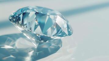 A Single, Sparkling Diamond Reflecting Light on a Smooth, White Surface photo