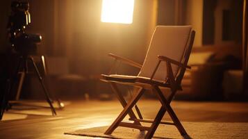 Director s chair illuminated by warm lighting. photo