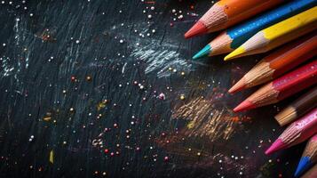 A Symphony of Color Sharpened Pencils Resting on a Black Canvas photo