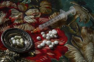A Syringe and Pills Prepared for Health and Treatment photo