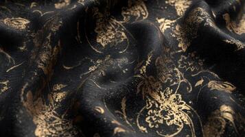 Intricate Patterns Displayed on Elegant Black and Gold Fabric Waves photo