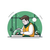 A man is working on a computer in a lab vector