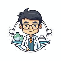 A cartoon scientist character with glasses and a lab coat vector