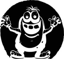 A cartoon monster with arms outstretched in front of a black and white background vector