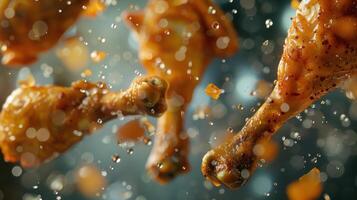 A Shower of Golden Chicken Drumsticks in Mid-Air photo