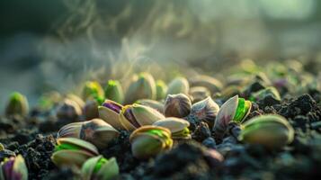 A Field of Pistachios Emerging From the Earth at Dawn photo