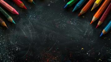 A Symphony of Color On A Dark Canvas A Still Life of Crayons on A Black Surface photo