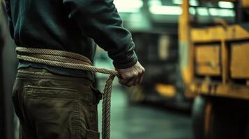 Using a ratchet strap to fasten and secure cargo effectively. photo