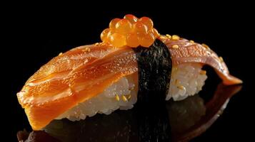 A Single Piece of Salmon Sushi Topped With Orange Caviar photo