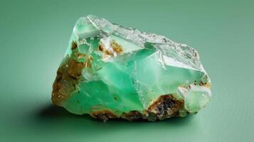 A Verdant Gemstone Rests on a Mint Green Background photo