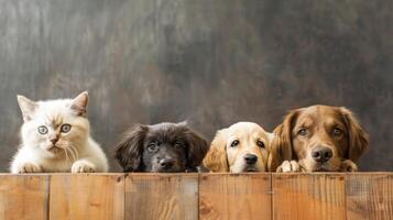 Curious Companions Peeking Over a Wooden Fence photo
