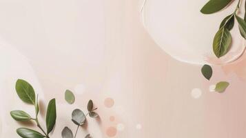 Delicate Green Leaves on a Pastel Pink Background photo