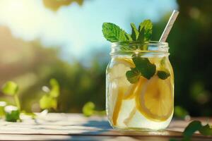 Refreshing lemonade with mint on a sunny afternoon photo