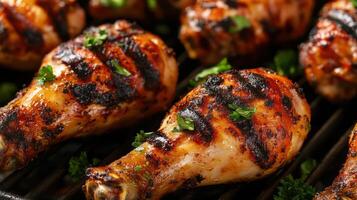 grilled chicken legs garnished with parsley. photo