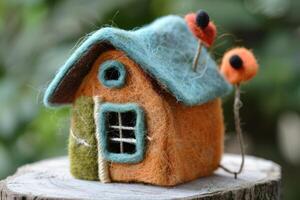 Creative Miniature Needle Felted Home, Combining Cozy Design with Handmade Artistic Flair photo