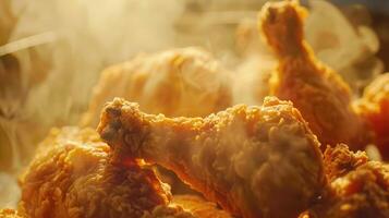 Golden Fried Chicken Legs Steaming in the Afternoon Sun photo