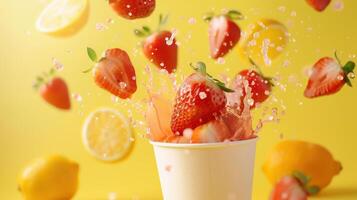 A Splash of Summer Strawberries and Lemons Dance in a Yellow Dream photo