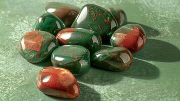 A Collection of Smooth, Green and Red Bloodstone Tumbled Stones photo