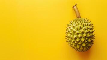 A Single Durian Fruit Against A Vibrant Yellow Background photo