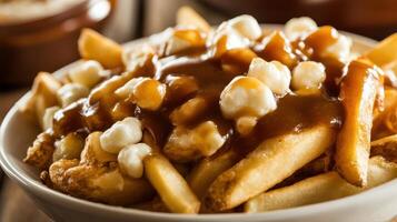 Close up of poutine, a classic Canadian dish. photo