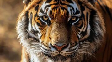 A detailed look at the features and markings of a Bengal tiger. photo