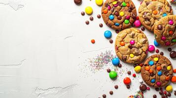 A Colorful Symphony of Cookies and Candy on a White Surface photo