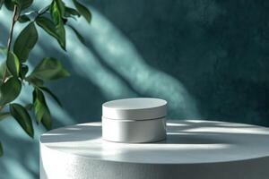 Minimalist elegance of a round container in soft light photo