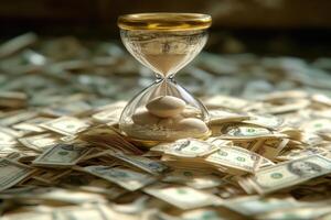 Time flows as riches accumulate in a wealth of bills photo