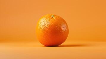 A Single Orange Resting on a Vibrant Orange Background photo