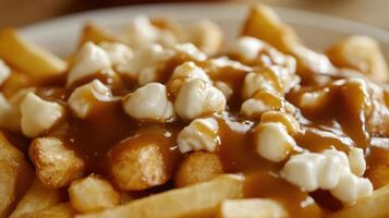 Close up of poutine, a classic Canadian dish. photo