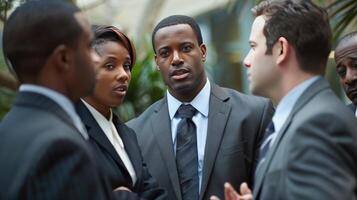 A Moment of Discussion Amongst Business Professionals in a Modern Office Building photo