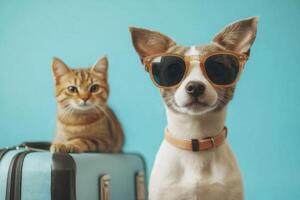 Stylish pets ready for an adventurous getaway together photo