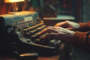 A creative writer's evening by the warm lamp light photo