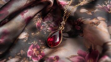 Ruby Pendant Showcased with Silk Elegance and Luxury photo