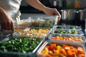 Preparing fresh vegetables for healthy meal prep activities photo