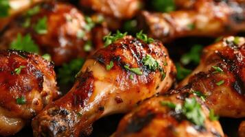 grilled chicken legs garnished with parsley. photo