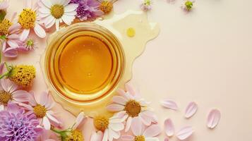Golden Honey Drizzle With Delicate Spring Blossoms photo