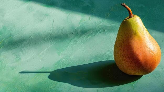 A Single Pear Basking in Sunlit Green photo