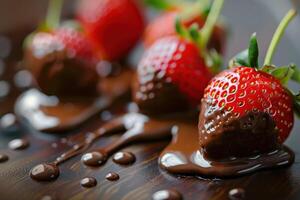 Luxurious Strawberry Dipped in Rich Chocolate, Offering an Elegant and Indulgent Dessert Experience photo