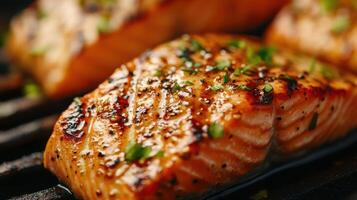 a perfectly grilled salmon fillet. photo
