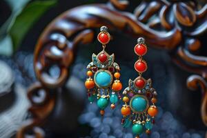 A Stylish and Colorful Earring Showcasing Vibrant Design and Modern Elegance photo
