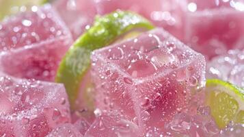 A Symphony of Pink Ice Cubes With Fresh Lime Slices photo