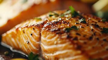 a perfectly grilled salmon fillet. photo