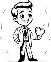 A cartoon man holding a heart shaped object vector