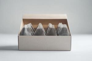 Unique tea bag packaging displayed in calming light photo