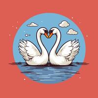 Two swans making a heart shape in the water vector